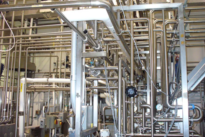 Stainless process piping and supports inside a plant