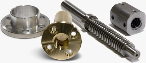Machined flange, threaded shaft and block parts